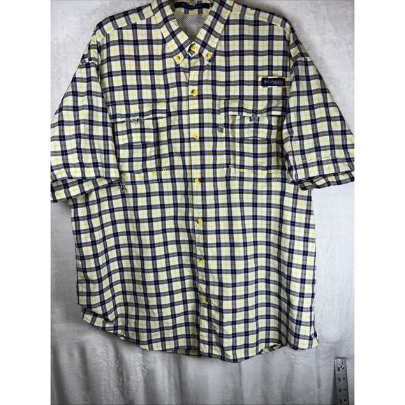 Columbia Super Bahama Plaid Fishing Shirt Short Sleeve Button Front Mens XL Blue - Picture 5 of 12